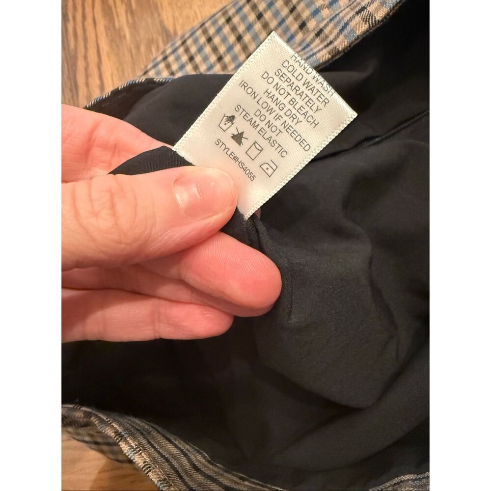 Allie Rose Tan Blue Plaid Pleated Front Lined Academia Mini Skirt Size Medium - Picture 5 of 5